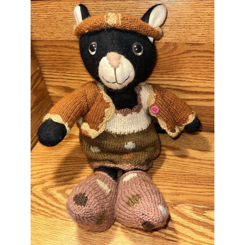 RARE Tara 100% Wool Handmade Knit Plush Little Miss Kitten W/ Outfit Grannycore
